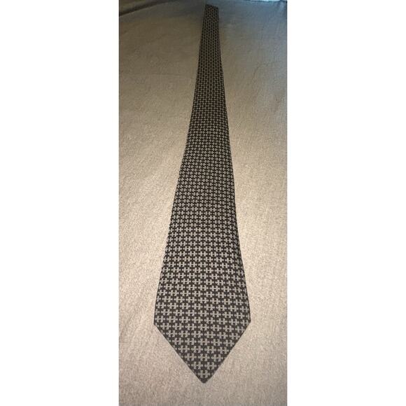 HERMES TIE 100% Silk Made In France 88 HA Black Basketweave Print - Picture 1 of 2